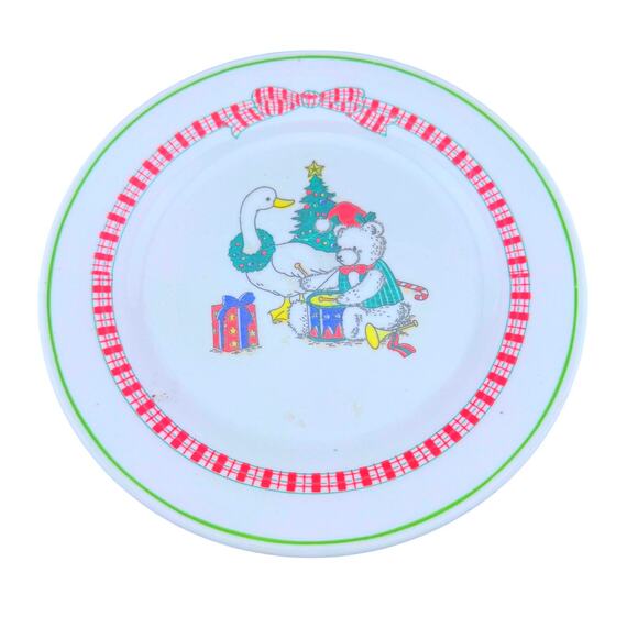 Set Of 5 Alco Industries China Christmas Plaid Pattern Plates ~ 7⅛" Bear, Goose - Picture 9 of 10